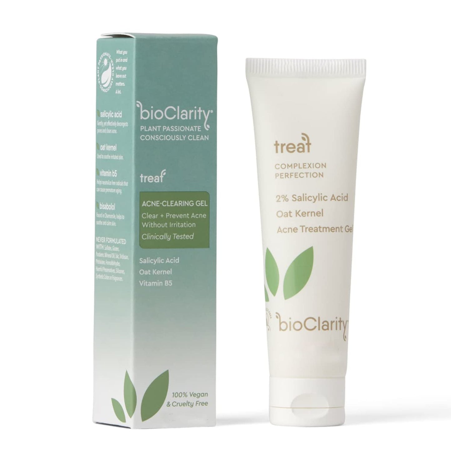 bioClarity Acne Treatment Gel | 2% Salicylic Acid + Moisturizing Oat Kernel | 100% Vegan, Clean Ingredients | 1.75 fl. oz.