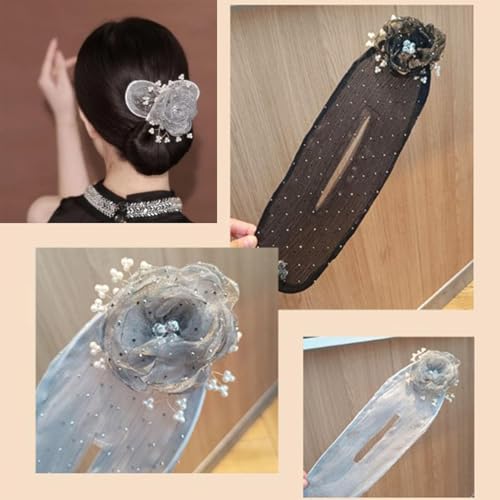 Insstyle Full Star Flower Hair Accessories, Hand Embroidered Flowers Deft Bun Hair, Character Hair Accessories,Lazy Hair Curler (Grey-2pcs)