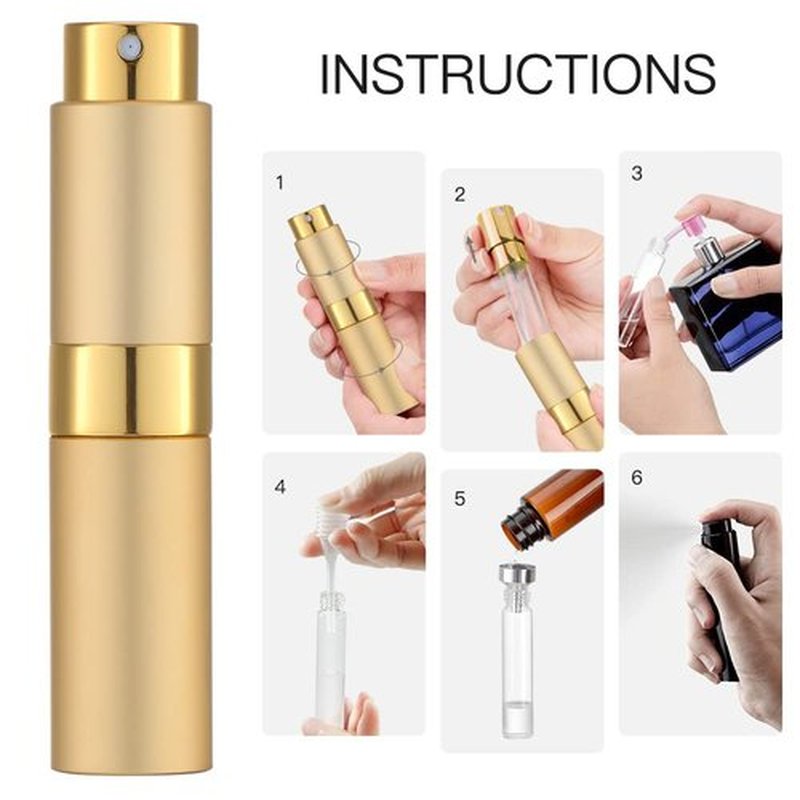 LISAPACK 8ML Atomizer Perfume Spray Bottle for Travel, Empty Refillable Cologne Dispenser, Portable Sprayer (Gold)
