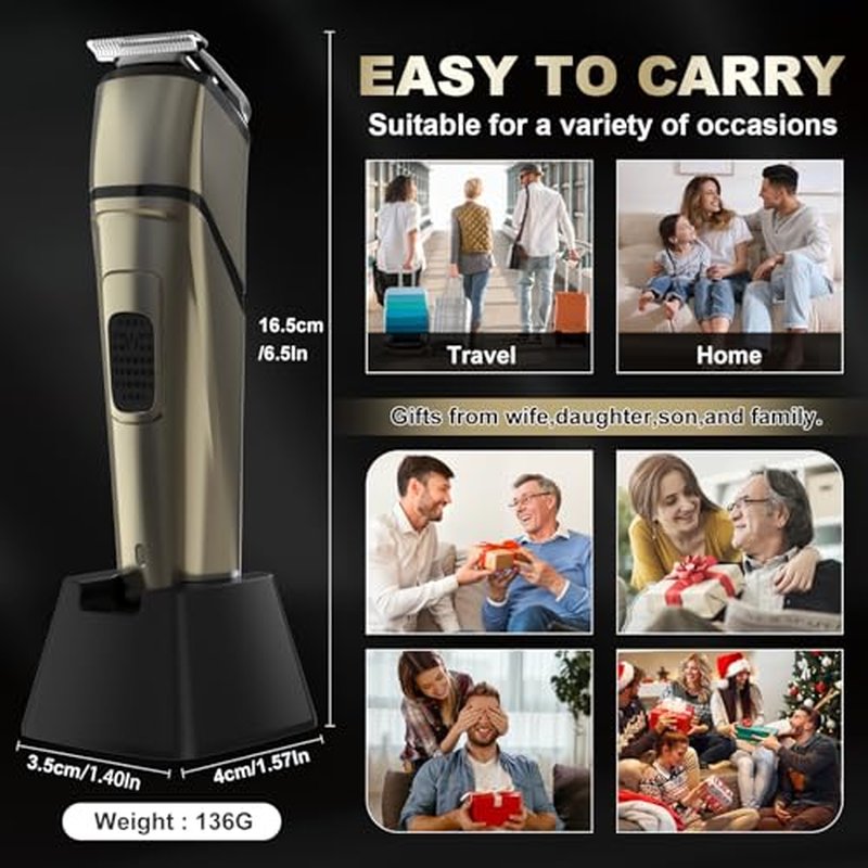 Electric Body Hair Trimmer for Men Women, Groin Hair Trimmer Mens Electric Ball Trimmer, Rechargeable Waterproof Wet/Dry Body Shaver Pubic Hair Trimmer, Ceramic Blade Grooming Kit with LCD Display