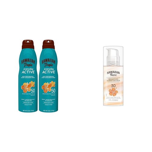 Hawaiian Tropic Everyday Active Spray Sunscreen SPF 50 Twin Pack and Weightless Hydration Face Sunscreen SPF 30 Travel Size