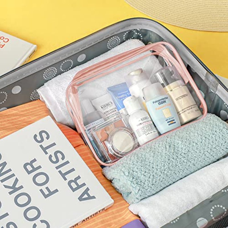 PACKISM Clear Makeup Bags - 2 Pack TSA Approved Toiletry Bags in 2 Size Clear Travels Bags for Toiletries, Clear Cosmetic Bags Airport Carry on Clear Compliant Bag, Light Purple