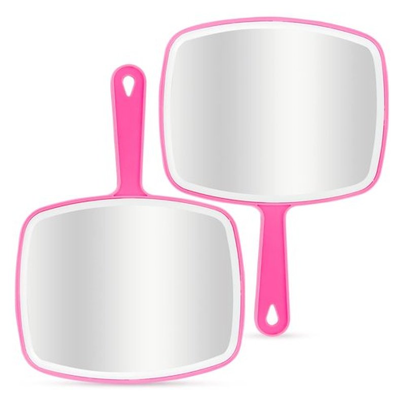 DVHOK 2Pcs Handheld Mirror, Portable Hand Mirror with Hanging Hole in Handle, Pink 7.4" W x 10.4" L