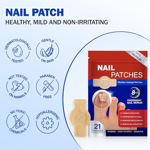 Nail Patches 42 PCS Toenail Treatment Extra Strength 8-Hour Overnight Nail Fast Acting Repair Effortless Hydrogel Nail Care and Repair for Damaged Nails Overnight Renewal for Men and Women