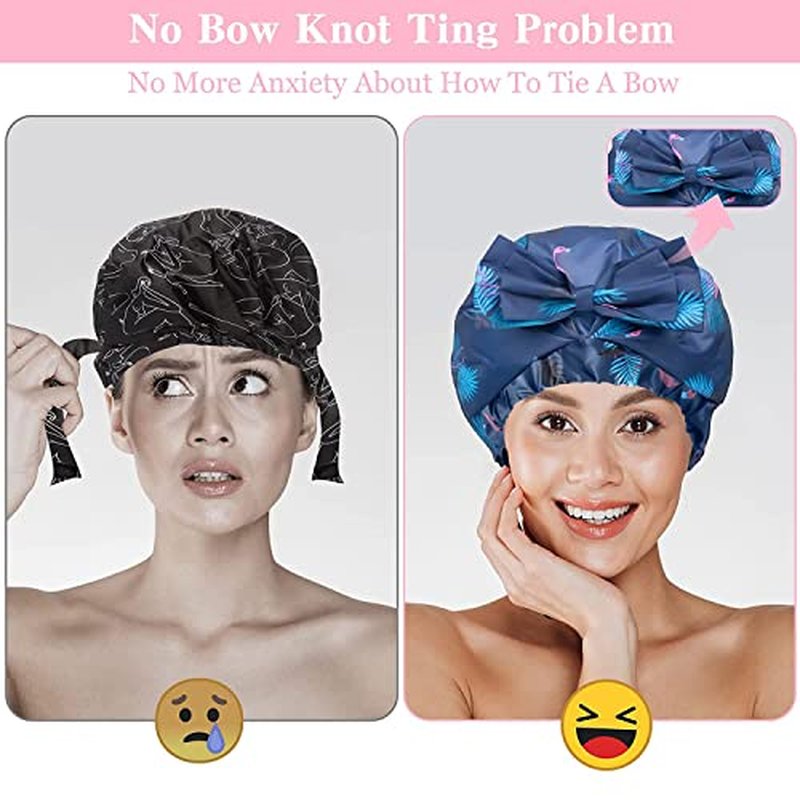 3 Pack Extra Large Double Layer Adjustable Shower Caps for Women, Waterproof Exterior & EVA Lining, Oversized Design for All Hair Lengths