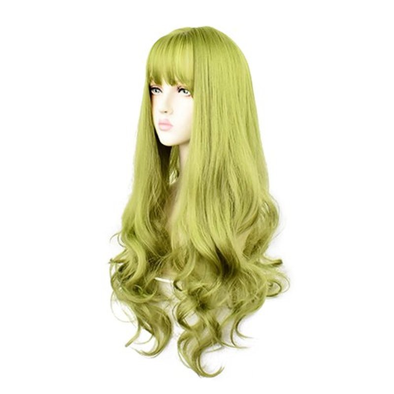 Green Wig for Women Long Green Wig Curly Wavy Hair Wigs for Daily Harajuku Lolita Green Cosplay Wig