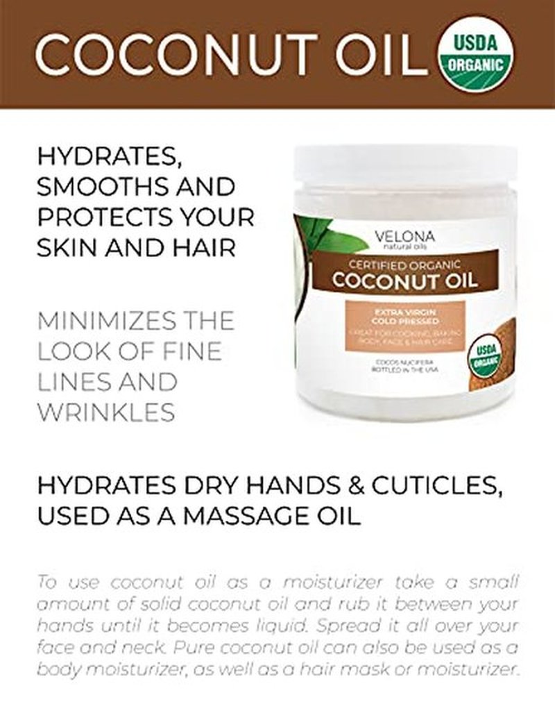 velona USDA Certified Organic Coconut Oil Extra Virgin - 2 fl oz | Food and Cosmetic Grade | in jar | Extra Virgin, Cold Pressed