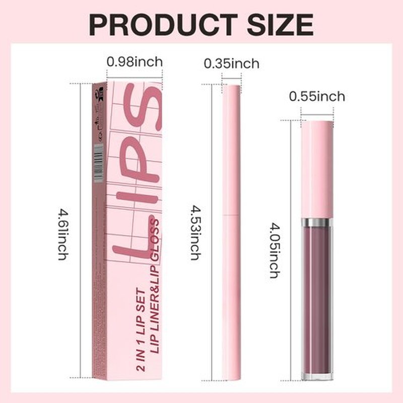 JUAAZIN 1Pcs Lip Liner Pencils and 1 Pcs Lip Gloss Makeup Set, Old Mauve Matte Rich Lip Colors Liner Crayon Liquid Lipstick for Sculpting Lips, Long-Lasting Waterproof Longwear Smudge-Proof 06#