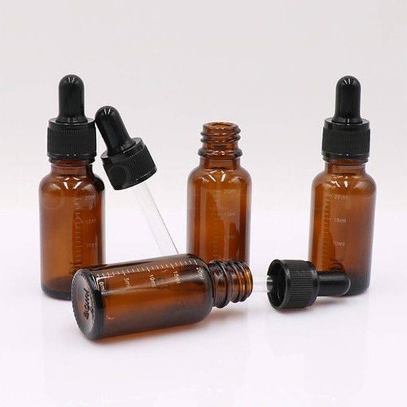 Happyupcity 3Pcs 20ml/0.7oz Empty Refillable Amber Glass Dropper Bottles with Scale Dropper Essential Oil Bottles Sample Vials Travel Liquid Dispenser Container for Perfume Cosmetic
