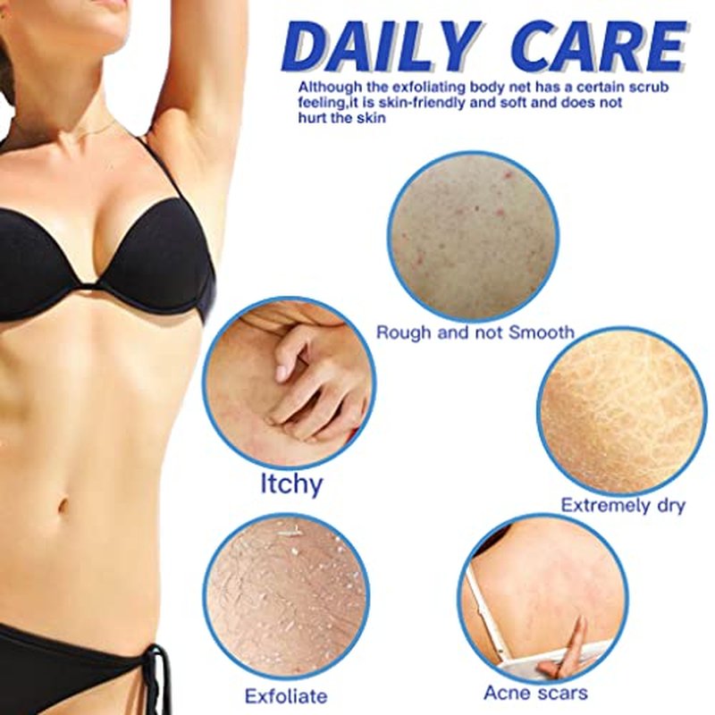 SPMKTBOZAI African Exfoliating Net, 4 Pieces African Net Sponge, Nylon African Bath Sponge Net, African Net Long Net Bath Sponge Shower Body Scrubber(Black, White, Brown, Blue)