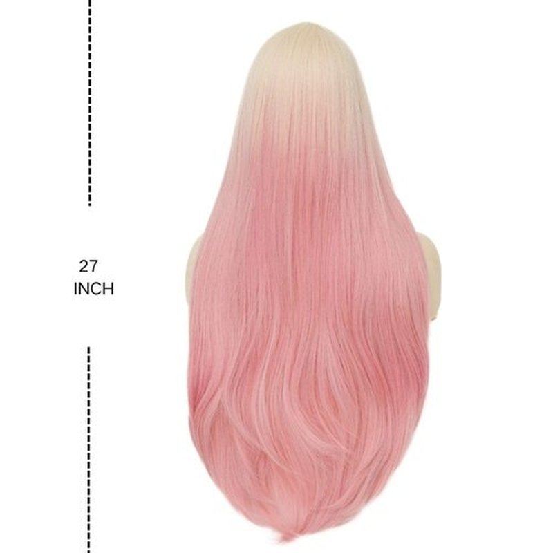 Tseses Blonde to Pink Long Wigs for Women with Bangs Ombre Long Straight Middle Part Natural Wig Synthetic Heat Resistant Halloween Cosplay Costume Hair Wig