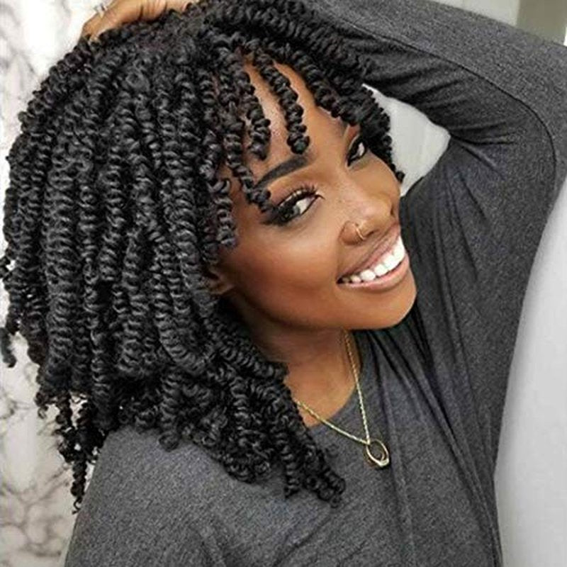 Dorsanee Short Bob Spring Twist Crochet Hair 6 Inch 6 Packs Pre-twisted Cute Spring Twists Curly Crochet Braids Pre Looped Mini Passion Twists Fluffy Twist Synthetic Hair Extensions (6 Inch,1B#)