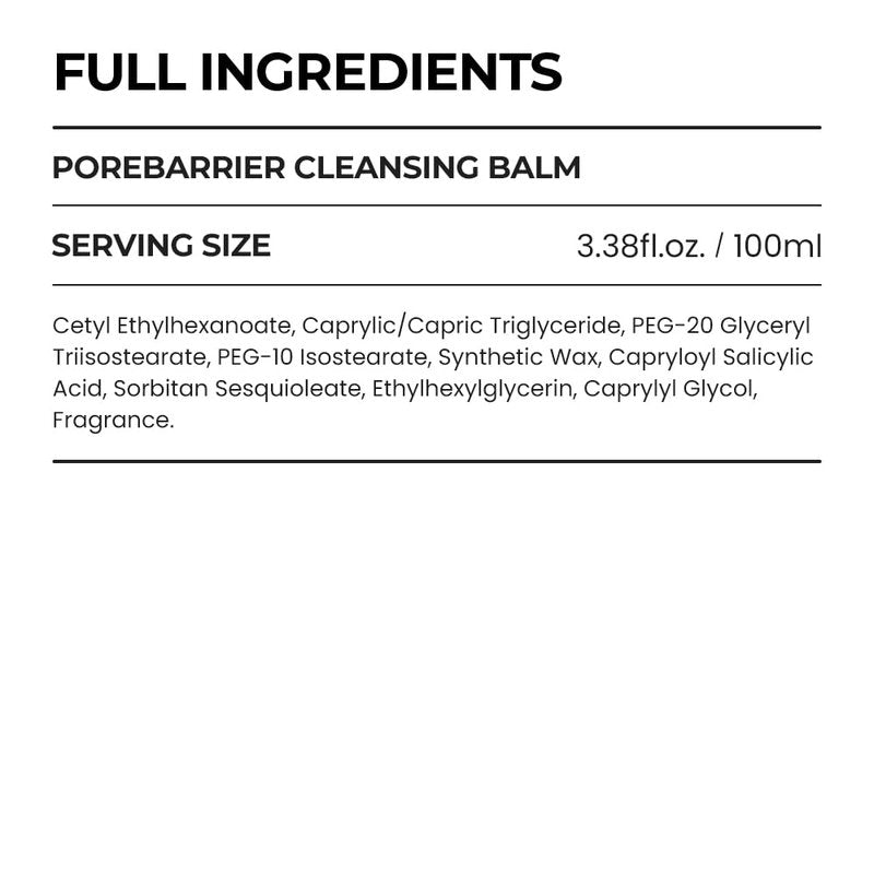 Porebarrier Face Cleansing Balm - Vegan Makeup Remover for Waterproof Makeup | Gentle Balm to Oil to Milk | 3.38 Fl Oz