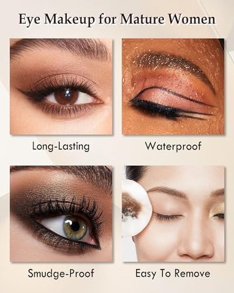Black Mascara & Eyeliner Set for Older Women 60 Plus, Tubing Mascara Volume and Length, Cream Waterline Eyeliner Gel Pencil, for Thinning Lashes, Sensitive Eyes, Waterproof Smudge Proof Long Lasting