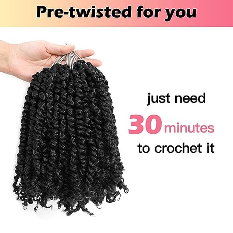 Niseyo 6 Inch Passion Twist Hair Pre-twisted 8 Packs Pre-looped Crochet Passion Twist Crochet Hair Short Braids (8Packs, 1#/Jet Black)