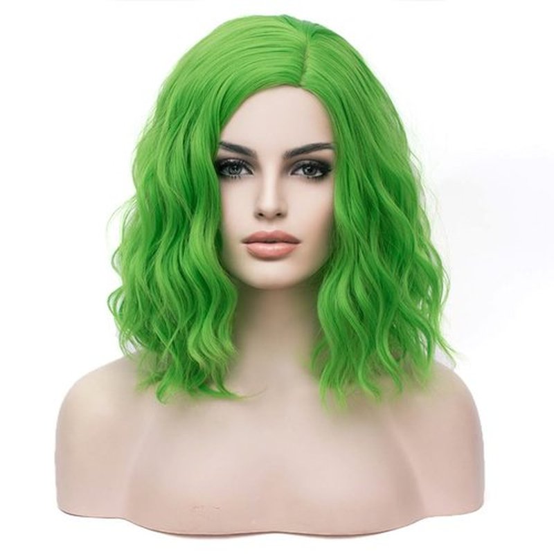 BERON Green Wigs for Womens Short Curly Wavy Wig Girls Light Green Side Part Wigs Shoulder Length Heat Resistant Synthetic Cosplay Party or Daily Used Wigs