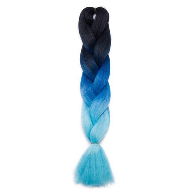 24 Inch Jumbo Braids Hair Extensions Ombre High Temperature Synthetic Hair African Rainbow Box Braiding Hair for Senegal Twist 100g/pack 3 Tones Black/Blue/Light Blue