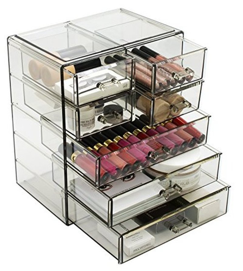 Sorbus Acrylic Makeup Organizer - Organization and Storage Case for Cosmetics Make Up & Jewelry - Big Clear Makeup Organizer for Vanity, Bathroom, College Dorm, Closet, Desk (3 Large, 4 Small Drawers)