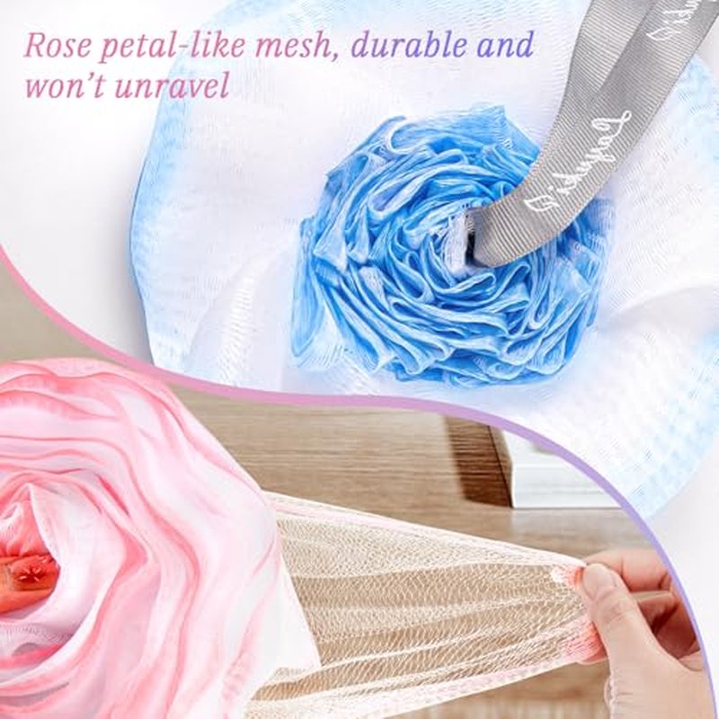 LAYUKI Bath Loofah Sponge,Bath Shower Loofah Sponge,Body Wash Sponge,Exfoliating Bath Sponge,Body Scrubber (Set of 2 Pieces,Pink and Blue)