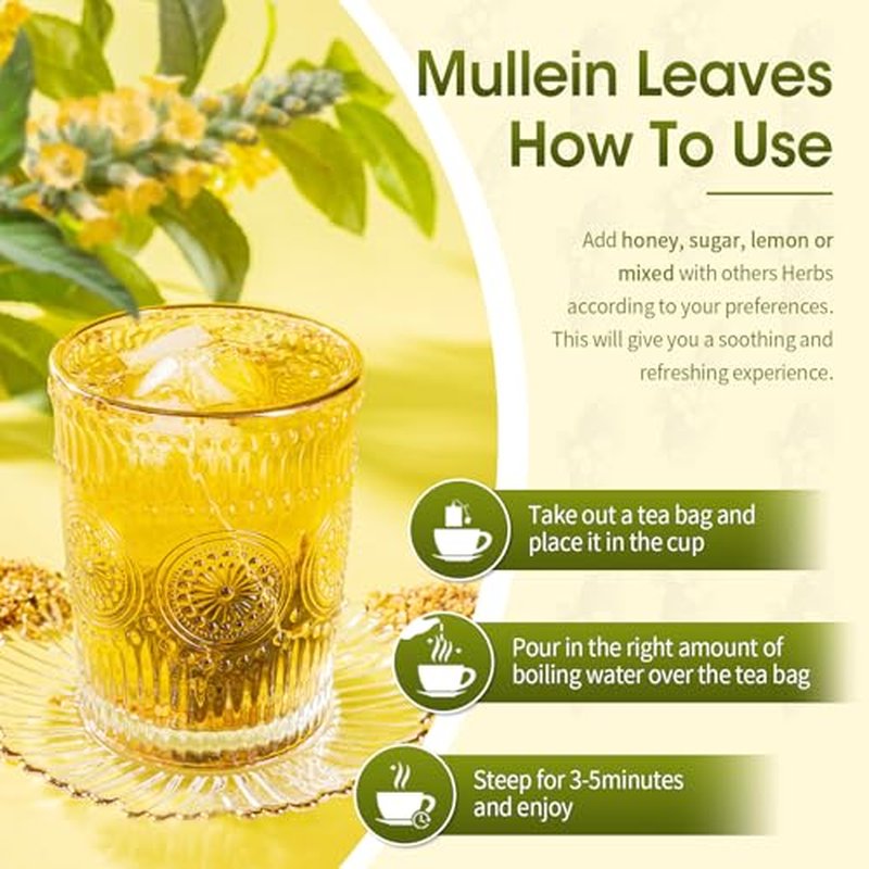 Mullein Leaf Tea for Lungs Cleanse, Immune and Respiratory Support, 100% Natural Lung Tea with Organic Mullein Leaf, Caffeine Free, 28 Tea Bags