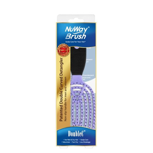 NuWay 4HAIR DoubleC U.S. Patented Double Curved Detangling Brush is Hair Dryer Safe (Violet)