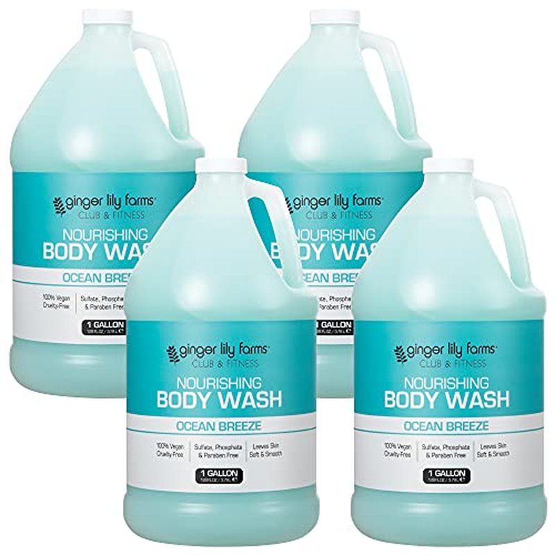 Ginger Lily Farms Club & Fitness Nourishing Body Wash, 100% Vegan & Cruelty-Free, Bath & Shower Gel for Men and Women, Ocean Breeze Scent, 1 Gallon (128 fl. oz.) Refill
