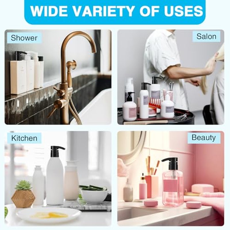 6 Pcs Pumps for Shampoo and Conditioner, Body Wash, Gel, Shampoo Pumps for 1 Liter 33.8 Oz Bottles Salon Conditioner Bottles, Black & White Shampoo Pump Bottle Dispenser, Liquid Pump Dispenser