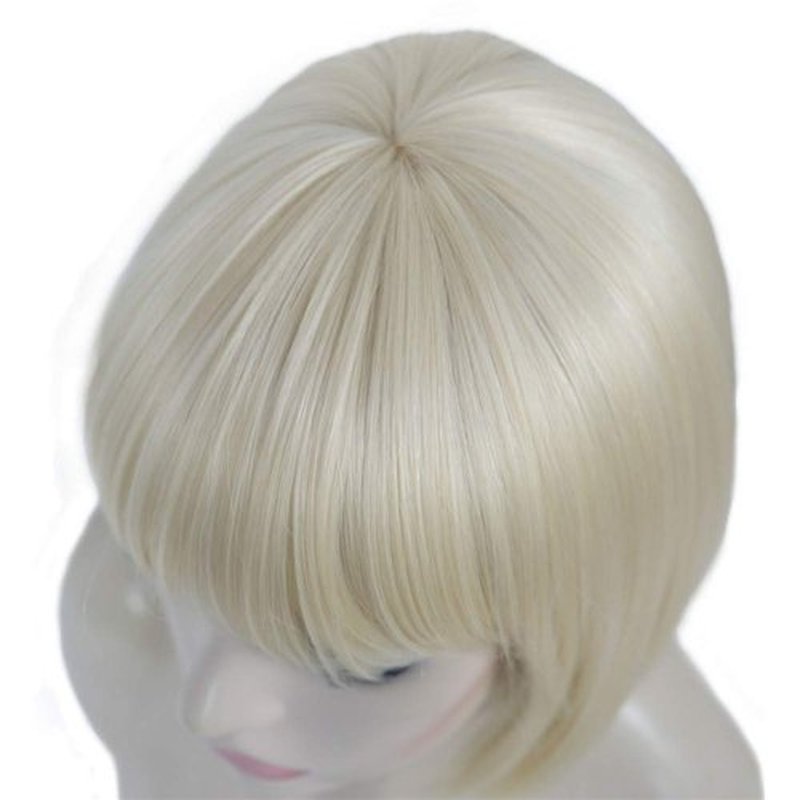 Aimole Short Straight Bob Wig Cute Flat Bangs Synthetic Full Women Wigs(613-Pale Blonde)