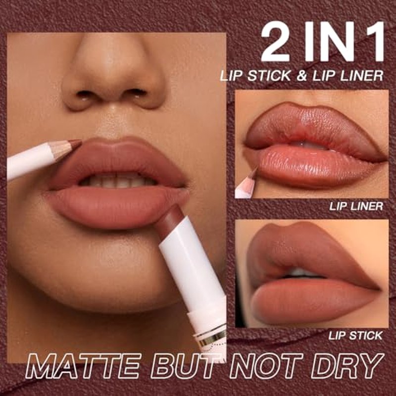 USHAS Lipstick and Lip Liner Combo Set 2 in 1 Waterproof Lipstick for Women Lip liner Set Long Lasting Lipstick, Matte Lipstick Pen with Lip Liner Set Makeup Kits (S16, Pack of 1)