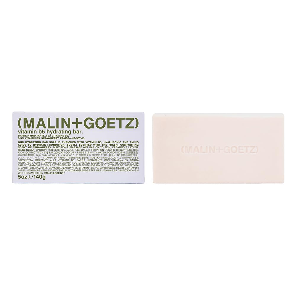 MALIN+GOETZ Vitamin B5 Hydrating Bar Strawberry Scent | Concentrated Skincare Bar | Vitamin B5, Hyaluronic Acid, Amino Acids + Shea Butter | Gently Cleanses + Hydrates | Triple-Milled | 5 oz.