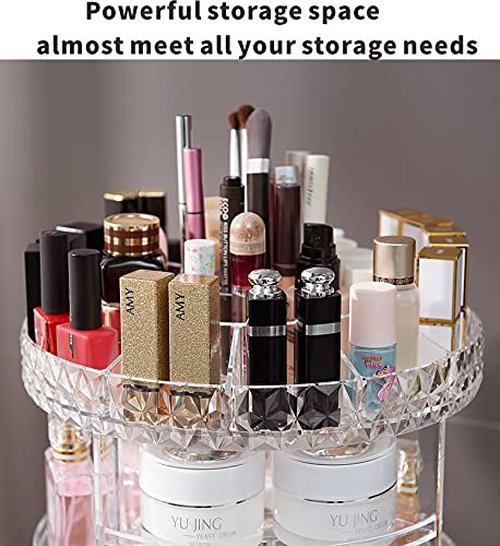 Cq acrylic 360 Degree Rotating Skin Care Organizer Countertop For Vanit,Adjustable Make up Holder Height,Clear Plastic Spinning Makeup Organizer for Skincare Beauty Product Bathroom Organizer,1Pcs