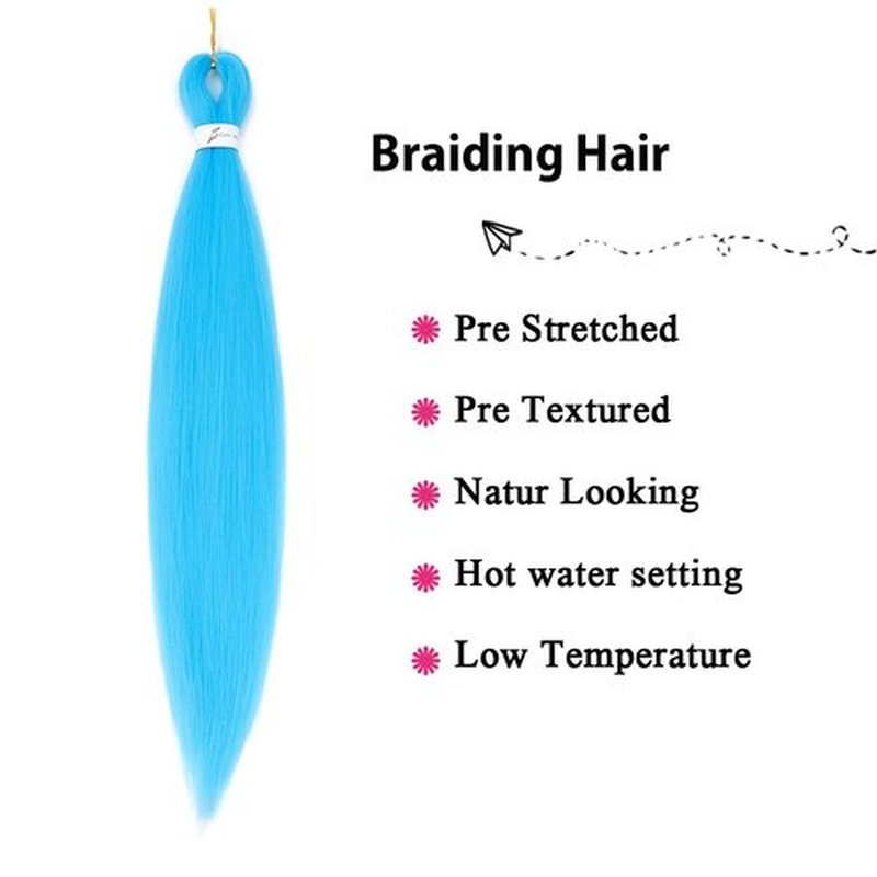 Colored Ombre Braiding Hair Pre Stretched 2 Packs - 26 Inch Braiding Hair Professional Synthetic Prestretched Crochet Braids Hair Extension Itch Free Hot Water Setting Yaki Texture(Blue/Light Blue#)