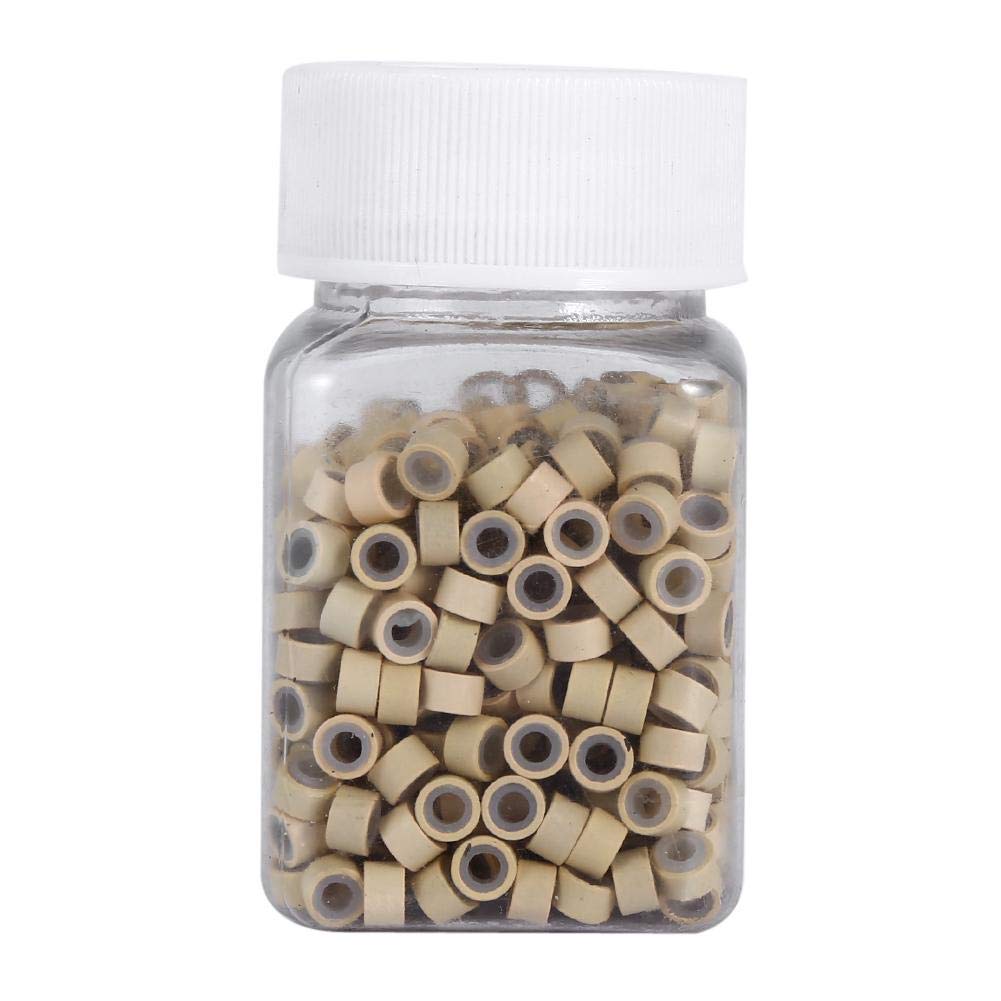 Silicone Micro Link Rings, 1 Bottle/Set 500Pcs 5mm Lined Beads Bead Extension Tool Silicone Lined Micro Beads 5 Colors Optional Silicone Lined Links Beads Linkies for Hair Extensions (Blonde)