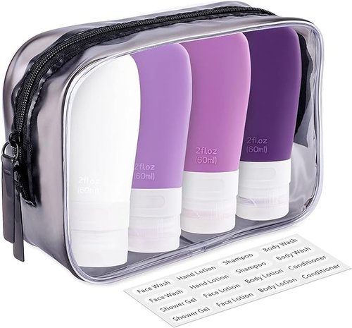 INSFIT Travel Bottles for Toiletries, TSA Approved 2oz Travel Size Bottles Leak Proof Travel Containers for Toiletries, BPA Free Refillable Travel Accessories for Shampoo Body Wash Liquids Purple