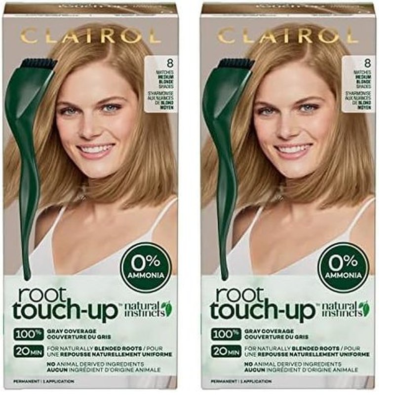 Clairol Root Touch-Up by Natural Instincts Permanent Hair Dye, 8 Medium Blonde Hair Color, Pack of 2