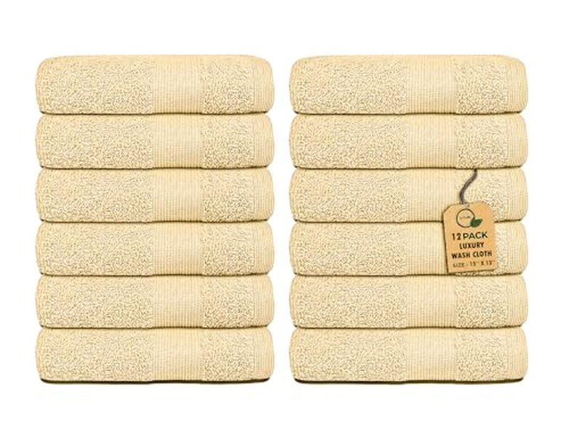 Premium Wash Cloths Pack of 12 (13" x 13" Inches)- 100% Combed Ring Spun Cotton WashCloth - Luxury Washcloths – Ultra Soft Face Towels - Highly Absorbent Wash Cloth for Face (Yellow)