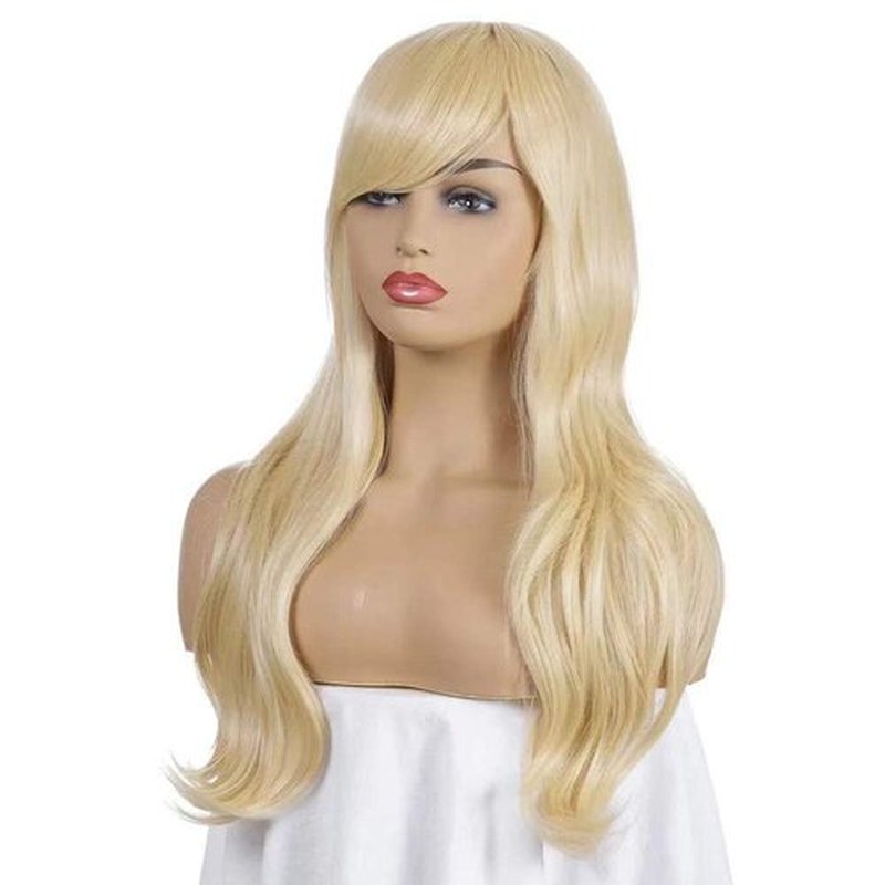 Luhuanx Wigs for Women Girls Long Wavy Heat Resistant Fiber Wigs Side Bangs Cosplay Party, Women's Wigs with Bangs Long Fluffy Curly Wavy (Light Gold)