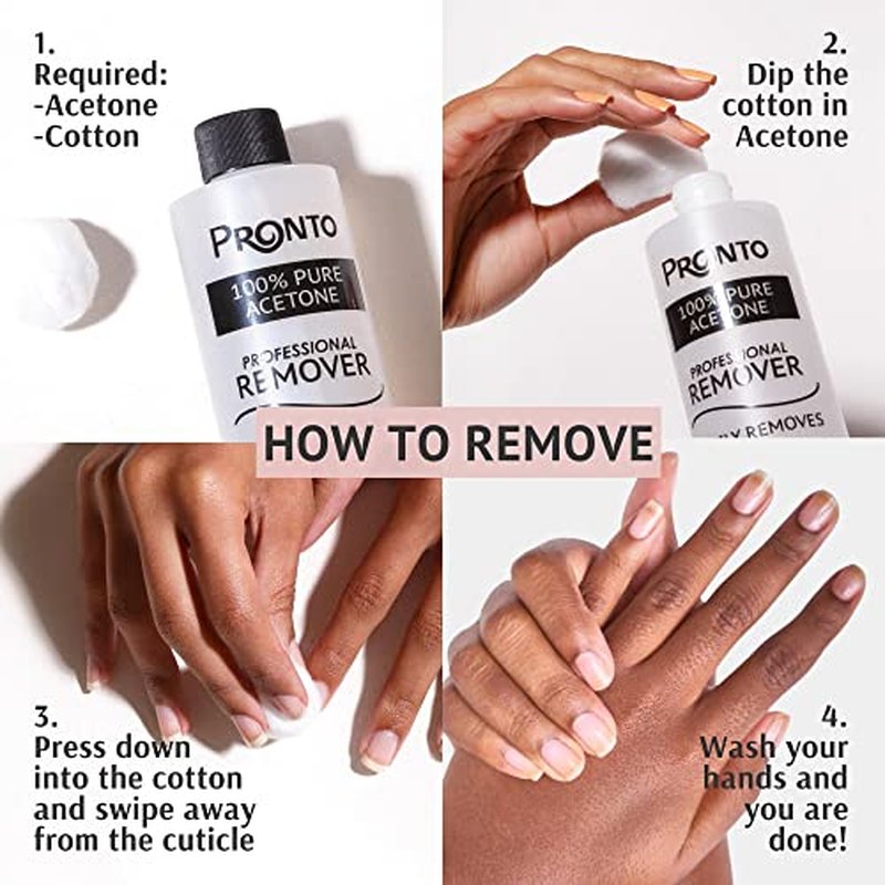 Pronto Acetone Nail Polish Remover 8 Fl Oz with Manicure Kit - Includes Nail File, Buffer, Pusher, Scraper - Pure Acetone 100 Percent - Quick & Professional Gel Acrylic Nail Remover Kit