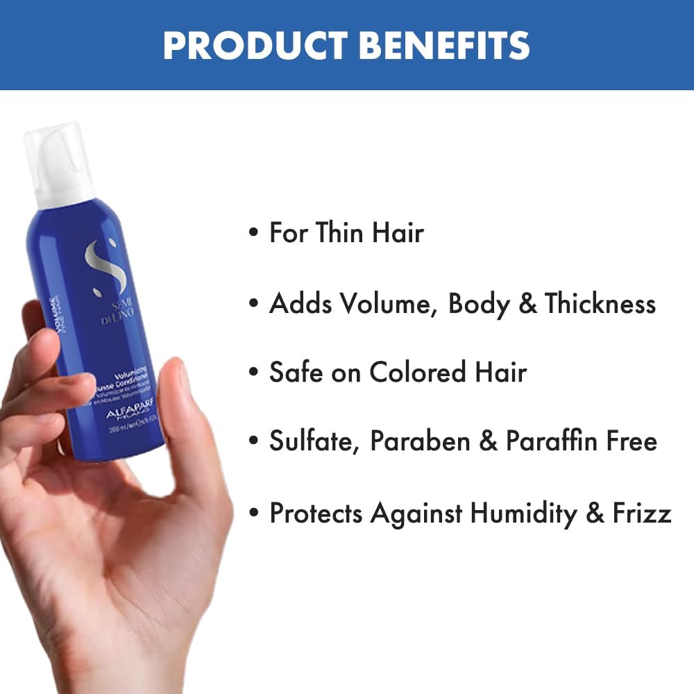 Alfaparf Milano Volume Mousse Conditioner for Fine Hair - Anti-Frizz & Thickening Foam, Sulfate-Free, Salon Quality (6.76 Fl Oz)