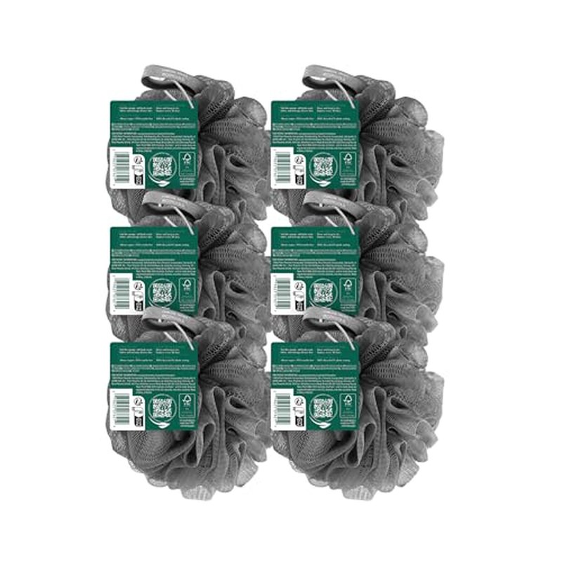 EcoTools Charcoal EcoPouf, Loofah Sponge for Bath & Shower, Infused Pouf, Recycled Netting, Exfoliation Removes Dead Skin, Eco-Friendly Bath Accessory, Cruelty-Free, Color May Vary, 6 Count (60g)