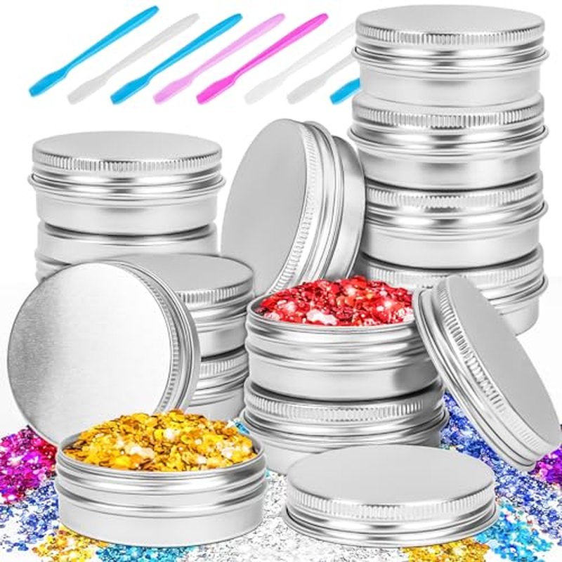 MotBach 16 Pack 2oz Tin Jars, 60ml Metal Tin cans, 2Ounce Aluminum tin can jar Containers with Screw Lid for Lotion Bars, Toiletries, Creams, Samples, Makeup Cosmetic, Spices, Salve, Balms, Beard Balm