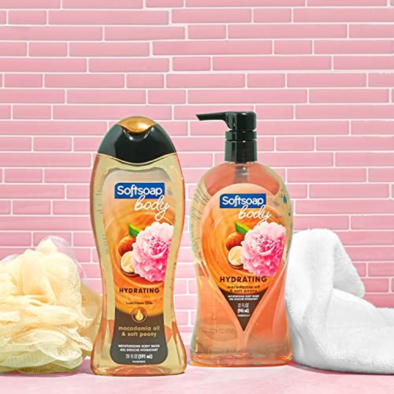 Softsoap Body Wash, Macadamia Oil & Soft Peony Scent Body Wash, 20 Ounce, 4 Pack