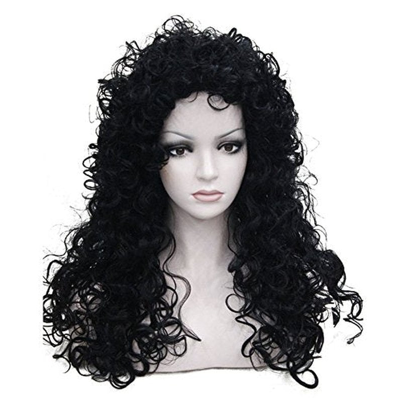 Aimole Synthetic Heat Resistant Black Hair Long Curly Wigs Cosplay Women Wig(1-Black)