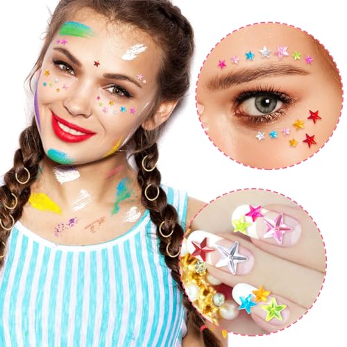 OIIKI 6 Sheets Colorful Star Face Gems Stickers, Eye Rhinestones Makeup Stickers, Women Makeup Jewels, Rave Accessories for Parties, Festival, Daily Use (1sheet/88pcs)