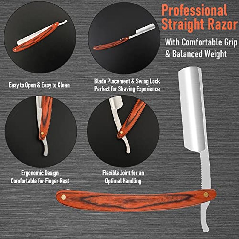 Straight Razor with Strope - Professional Straight Edge Barber Razor Premium Stainless Steel Shaver Razor with Shaving Strop for Men Home & Salon Grooming Using (NO.147)
