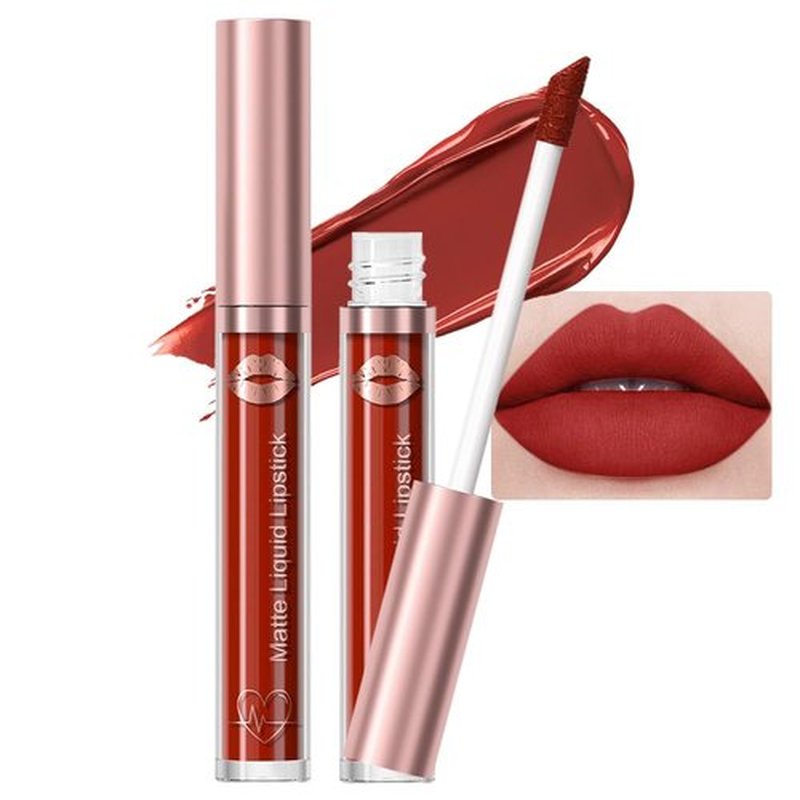 JUAAZIN Dark Red Brown Matte Liquid Lipstick, With Highly Pigmented and Rich Colors Lip Gloss, Long-Lasting Wear Non-Stick Cup Not Fade Waterproof Lipstick Makeup for Women(Dark Red Brown 16#)