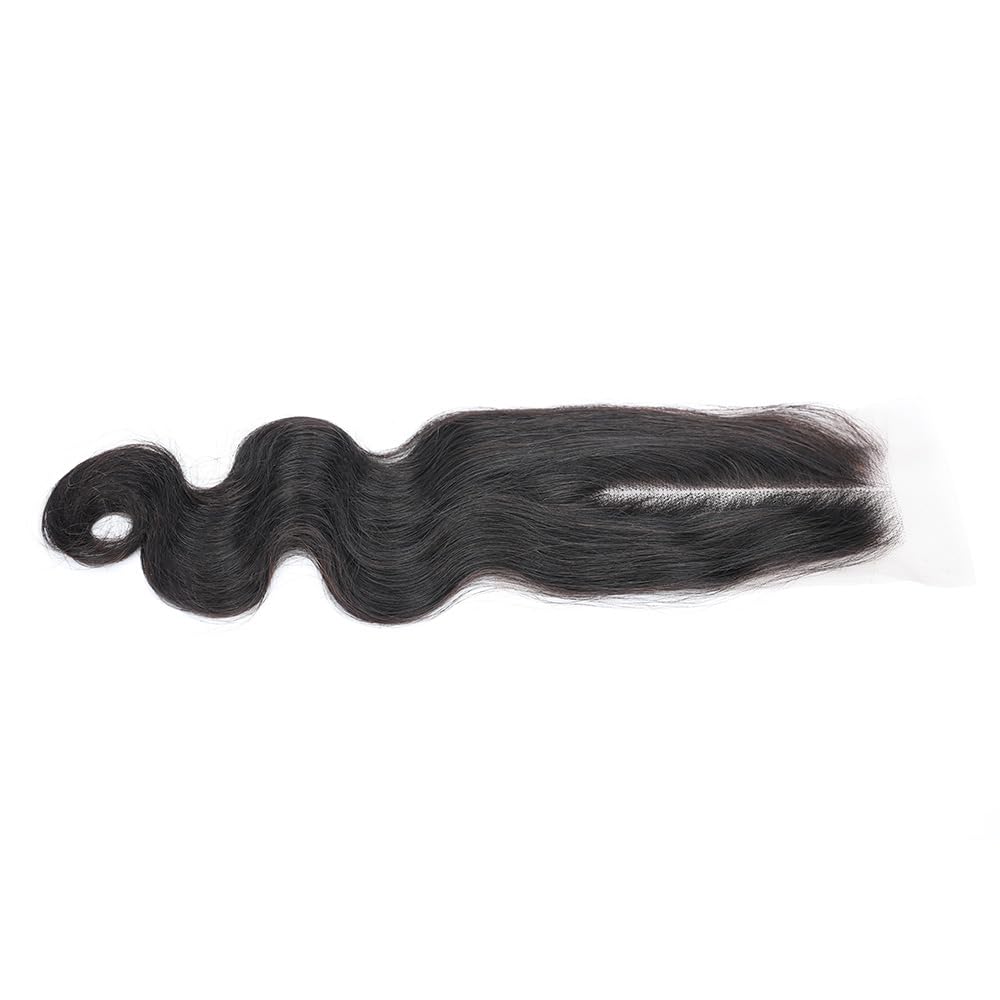 Human Hair Body Wave Lace 2x6 Kim K Closure Brazilian Remy Hair Middle Part Transparent Swiss Lace Wavy Closure with Baby Hair Natural Black Color (10 inch, 2x6 Closure)