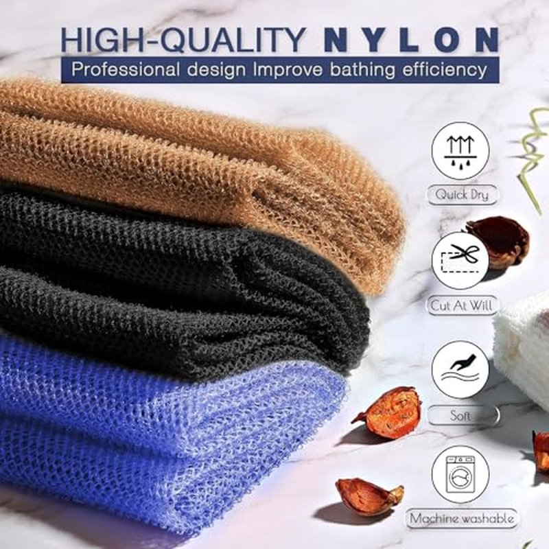 UJFQBH 6 Pieces African Bath Sponge African Net Long Net Bath Sponge Exfoliating Shower Body Scrubber Back Scrubber Skin Smoother,Great for Daily Use (Purple, Purple, Pink, Orange, Blue, Green)