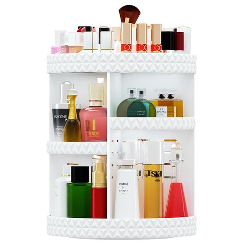 Famitree 360 Rotating Makeup Organizer, DIY Adjustable Makeup Carousel Spinning Holder Storage Rack, Large Capacity Vanity Organizer Skincare Organizers, Organizador De Perfumes (White)