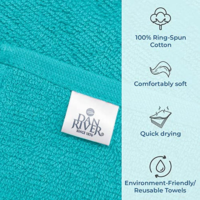 DAN RIVER 100% Cotton Washcloths 24 Pack Premium Quality Face and Body Cloth, Quick Dry Essential Towels for Bathroom, Hand, Kitchen & Cleaning, Baby Washcloths | 12X12 in | 400 GSM | Aqua